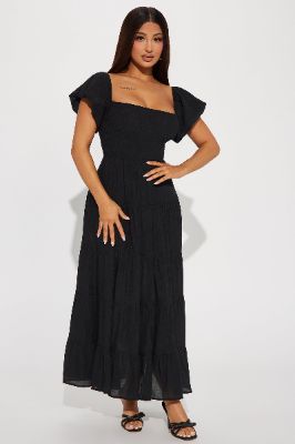 Georgia Ruffle Maxi Dress - Black sold by Fashion Nova
