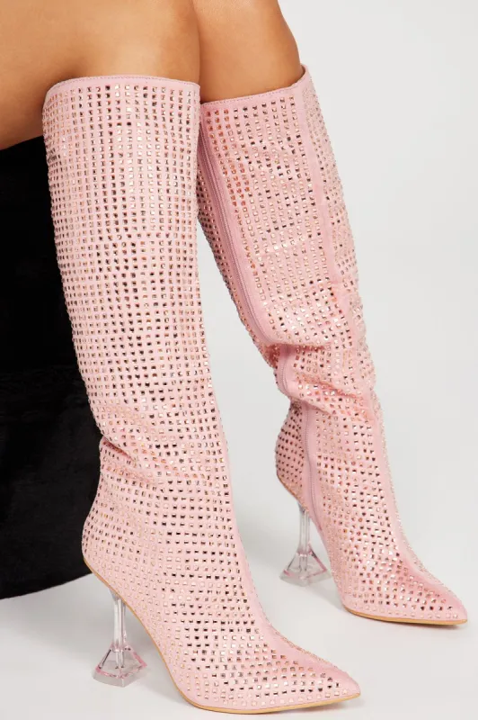 More Of Me Knee High Heeled Boots - Pink sold by Fashion Nova