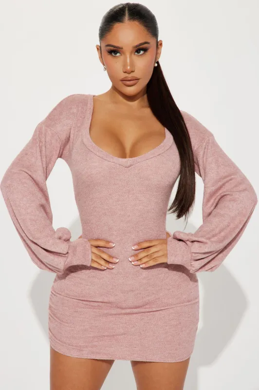 Serenity Sweater Mini Dress - Mauve sold by Fashion Nova