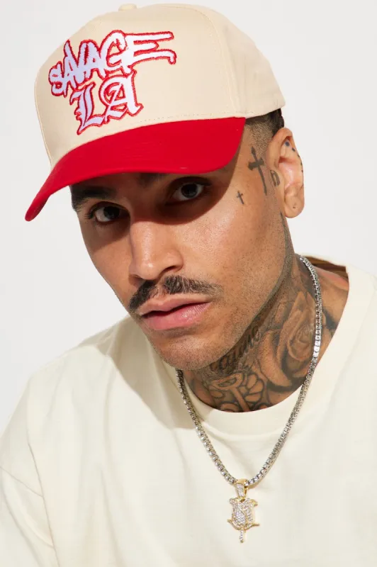 Savage LA Snapback Hat - Red/combo sold by Fashion Nova