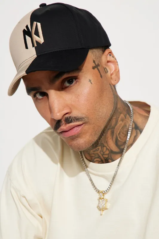 New York Split Snapback Hat - Sand/combo sold by Fashion Nova