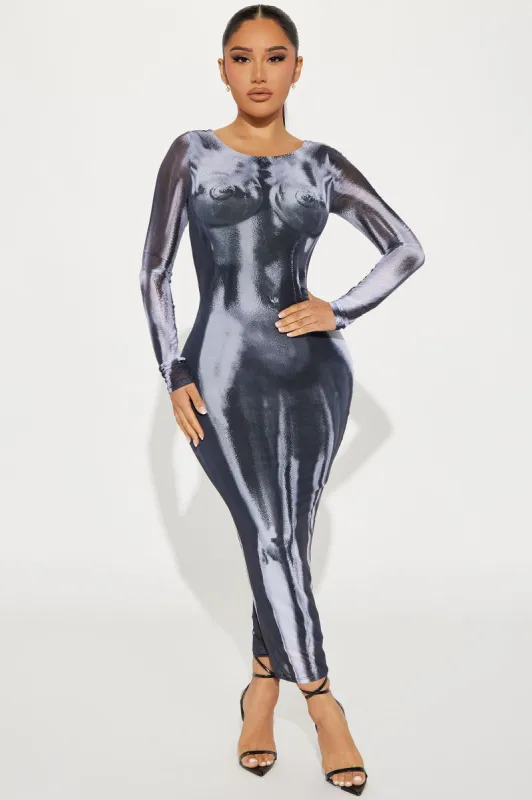 Transform You Mesh Maxi Dress - Black/White sold by Fashion Nova