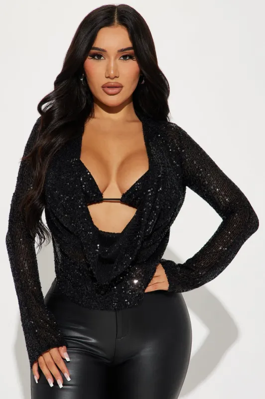 Diamond Heart Sequin Top - Black sold by Fashion Nova