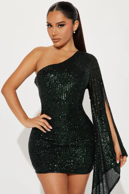 Sandie Sequin Mini Dress - Hunter sold by Fashion Nova