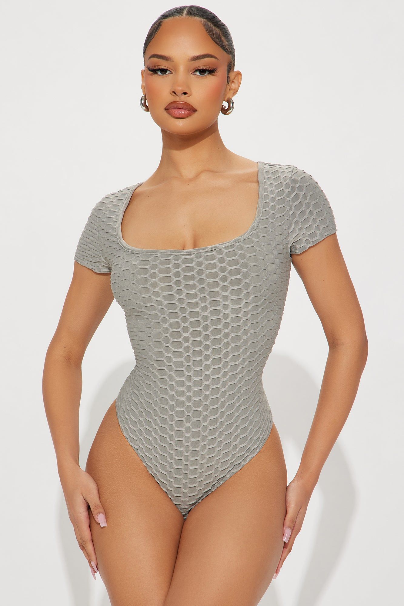 Put It Down Textured Bodysuit - Stone sold by Fashion Nova