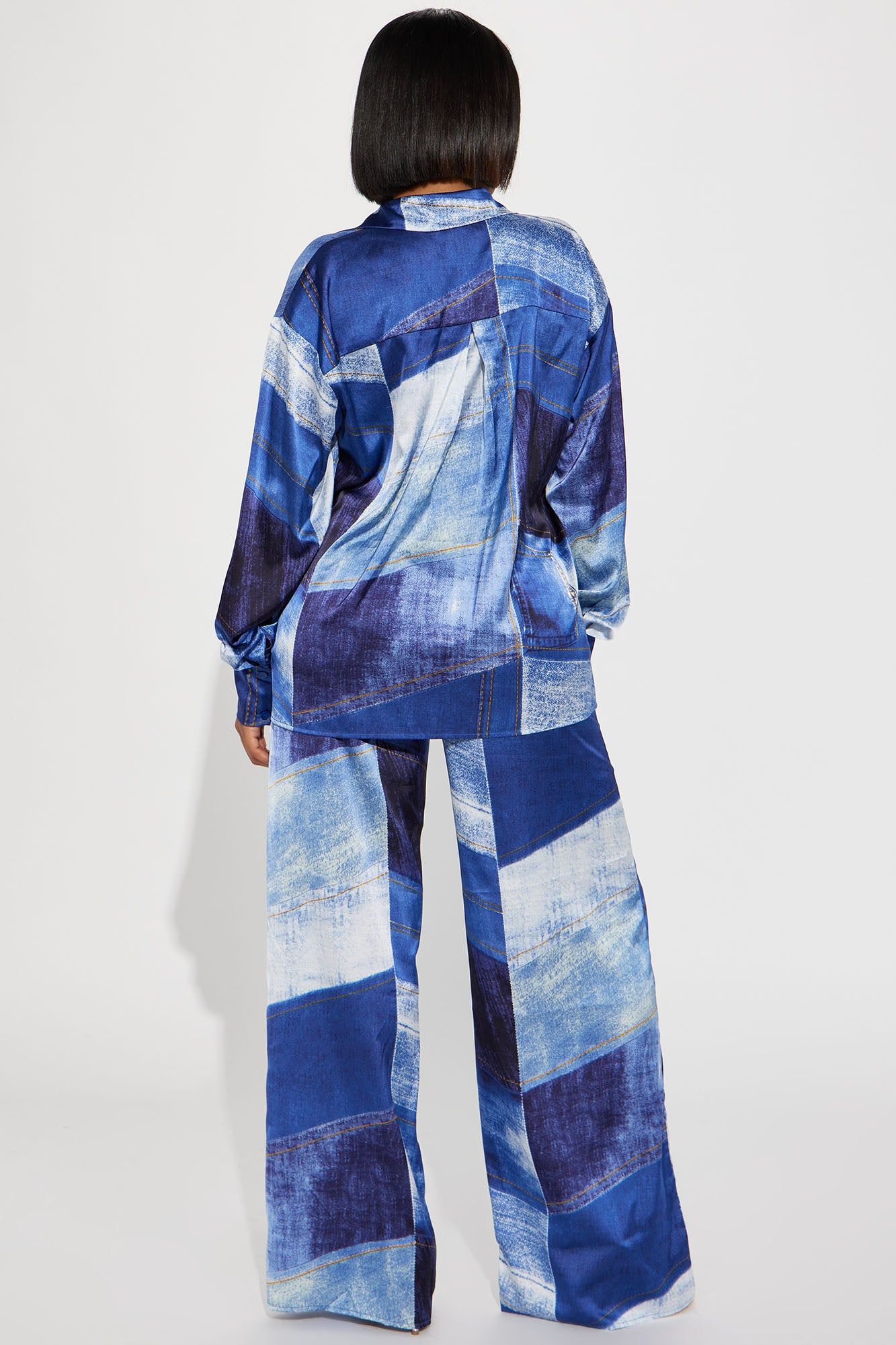 In A Denim Mood Satin Pant Set - Blue/combo sold by Fashion Nova product image thumbnail 3