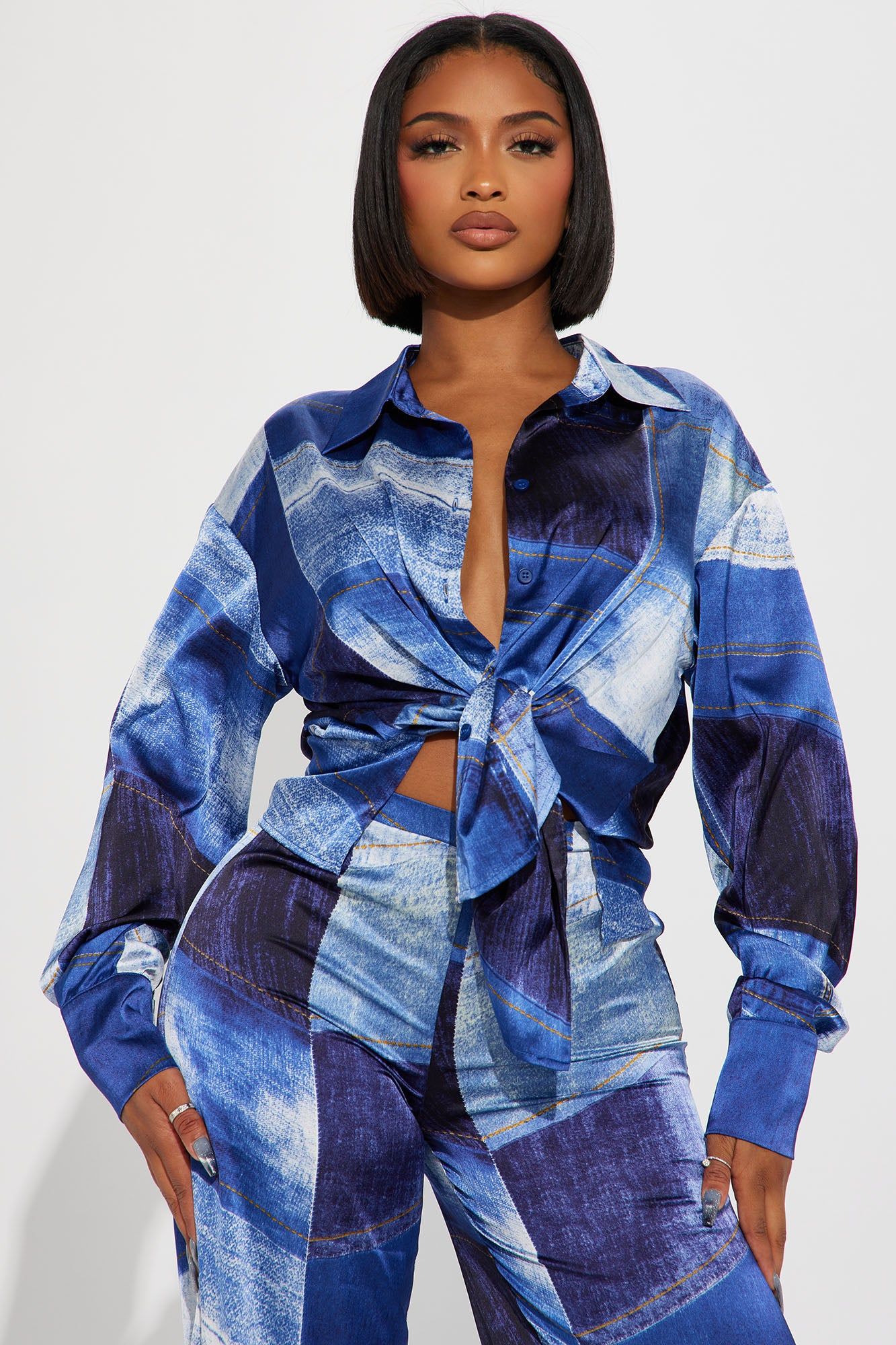 In A Denim Mood Satin Pant Set - Blue/combo sold by Fashion Nova product image thumbnail 2