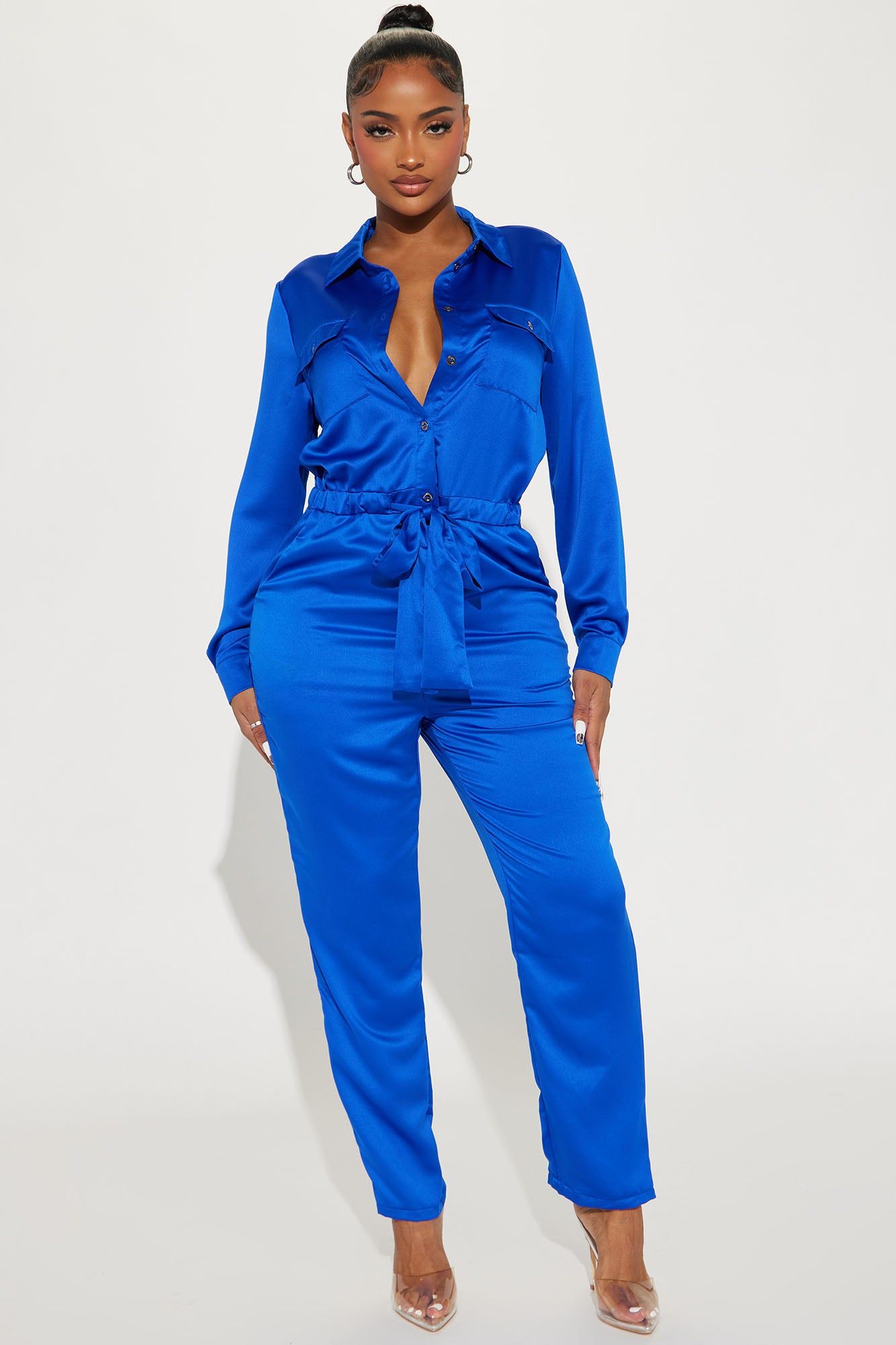 Street Jams Satin Jumpsuit - Royal sold by Fashion Nova