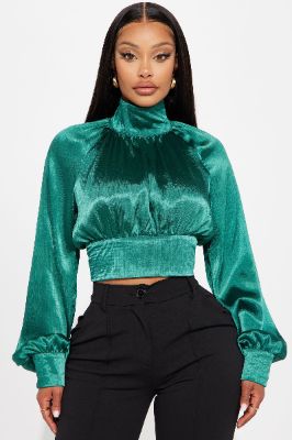 Tis The Season Satin Blouse Top - Hunter sold by Fashion Nova