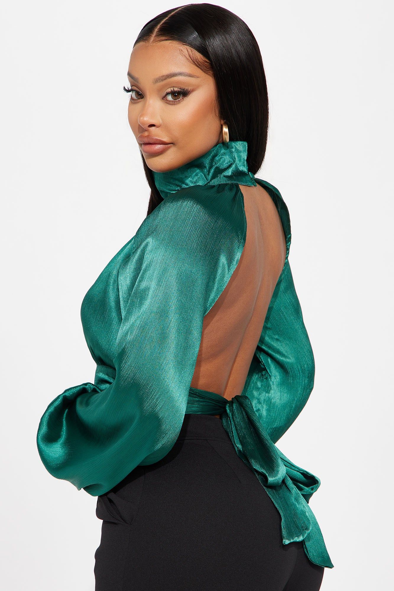 Tis The Season Satin Blouse Top - Hunter sold by Fashion Nova product image thumbnail 3