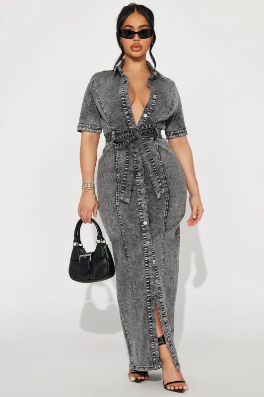 Kara Denim Maxi Dress - Dark Wash sold by Fashion Nova