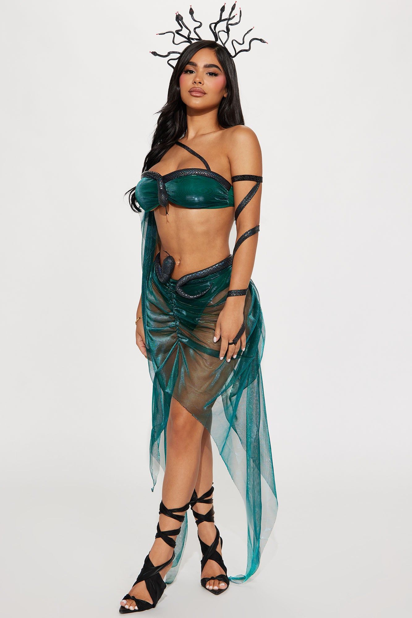 Stone Cold Goddess 4 Piece Costume Set - Green sold by Fashion Nova