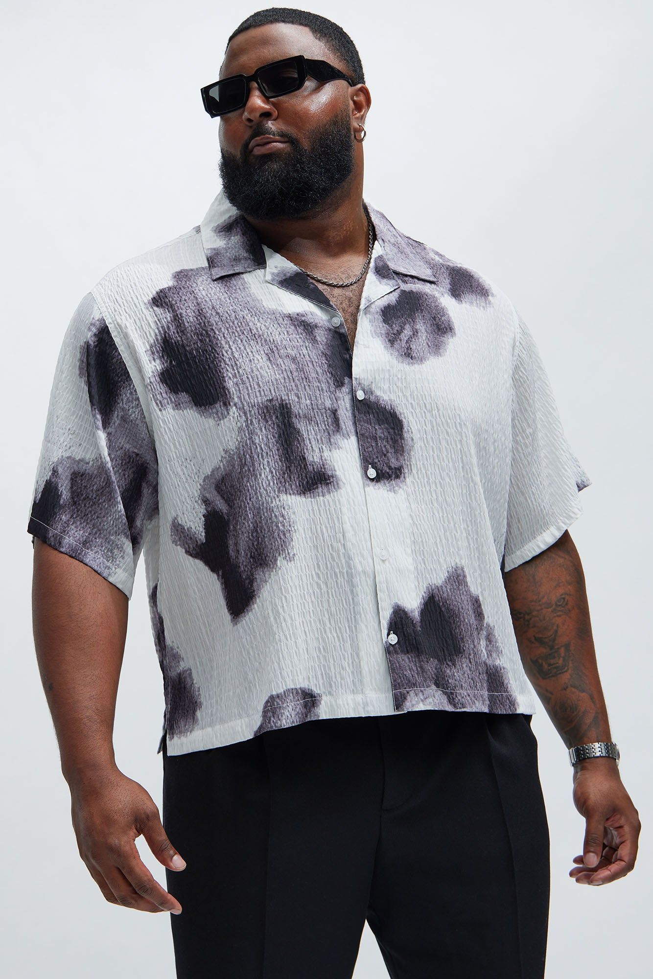In The Smoke Button Up Shirt - White/combo sold by Fashion Nova product image thumbnail 5