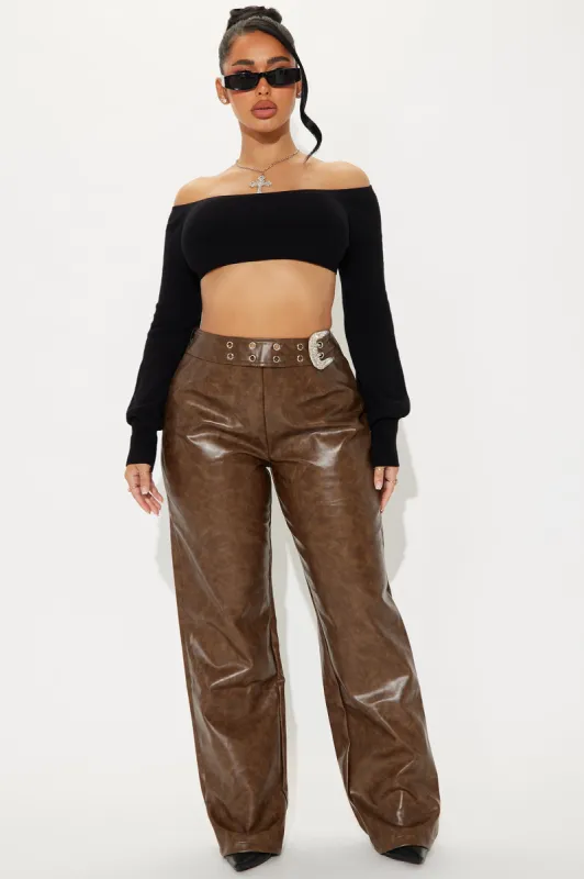 My Next Move Washed Faux Leather Pant - Brown sold by Fashion Nova