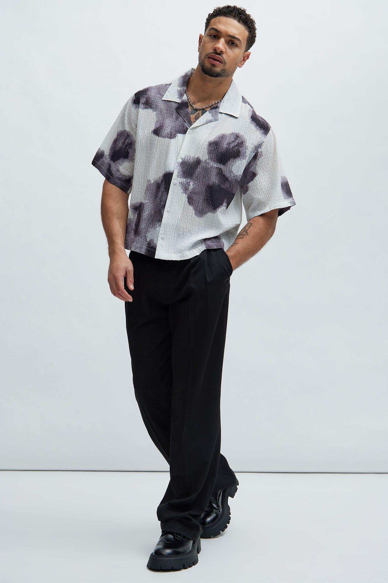 In The Smoke Button Up Shirt - White/combo sold by Fashion Nova product image thumbnail 2