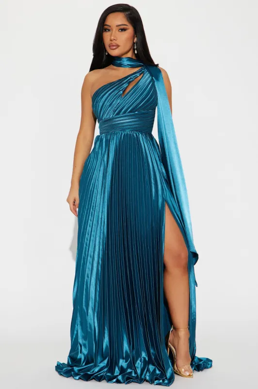 Unforgettable Night Satin Gown - Teal sold by Fashion Nova