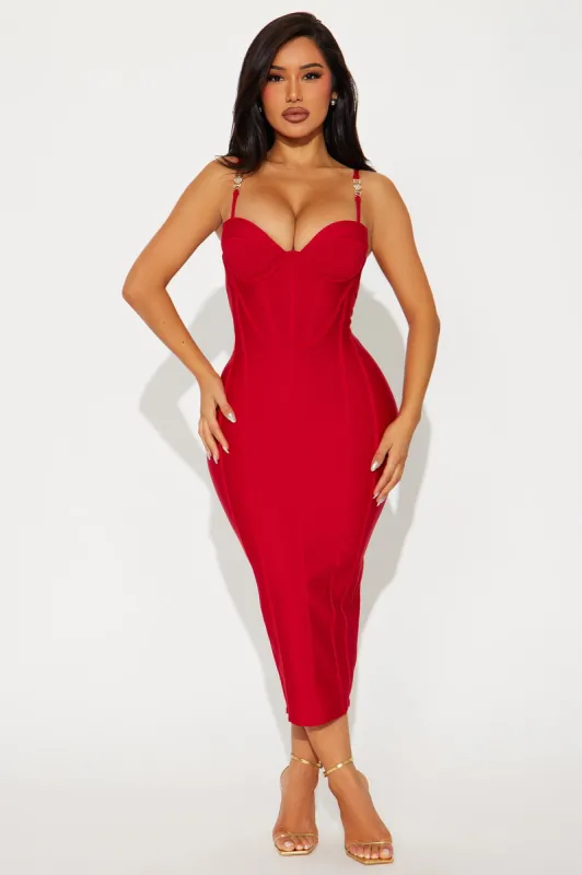 Victoria Bandage Midi Dress - Red sold by Fashion Nova