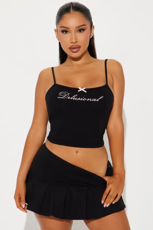 Delusional Bow Cami Top - Black/Pink sold by Fashion Nova