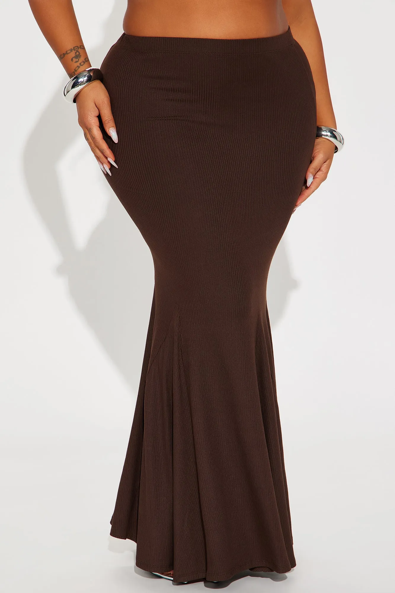 Darcy Flare Ribbed Maxi Skirt - Chocolate sold by Fashion Nova product image thumbnail 4