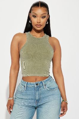 Whitney Washed Ribbed Top - Olive sold by Fashion Nova