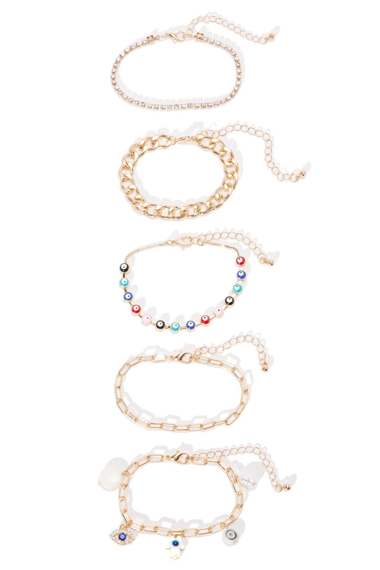 No Bad Vibes 5 Piece Bracelet Set - Gold/combo sold by Fashion Nova