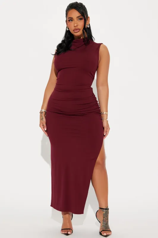 Ravyn Ruched Maxi Dress - Wine sold by Fashion Nova