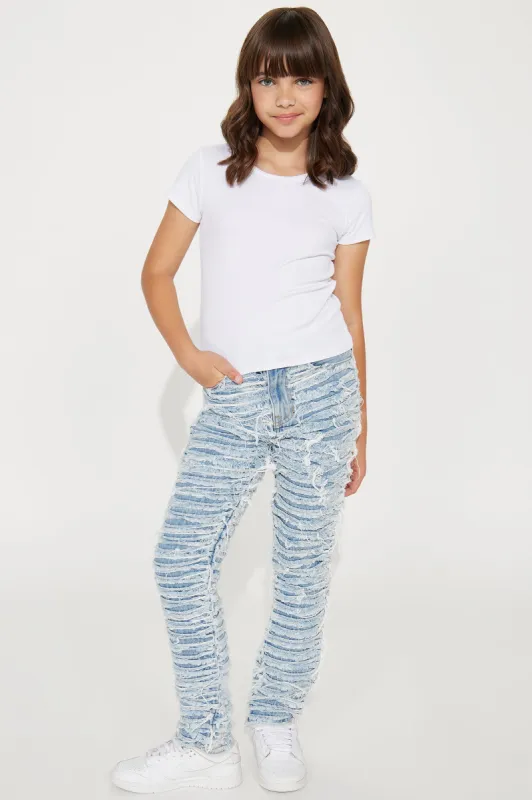 Mini Think It Over Shredded Straight Leg Jean - Medium Wash sold by Fashion Nova