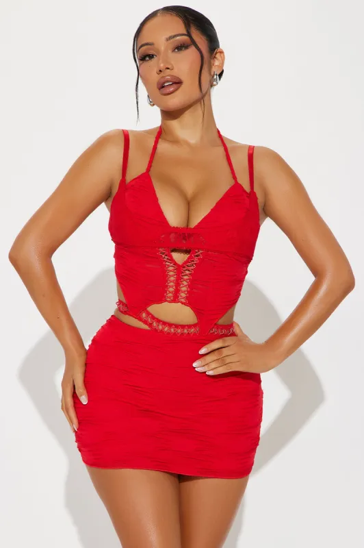 Vivi Distressed Micro Mini Dress - Red sold by Fashion Nova
