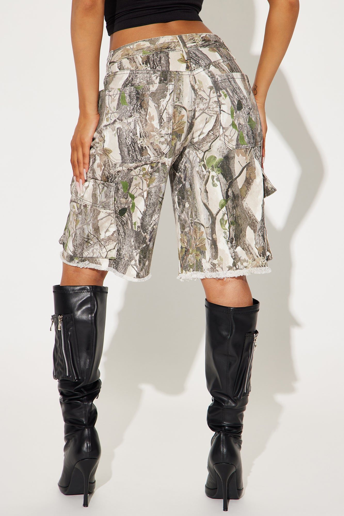 Sneak Attack Camo Denim Cargo Jorts - Camouflage sold by Fashion Nova product image thumbnail 3