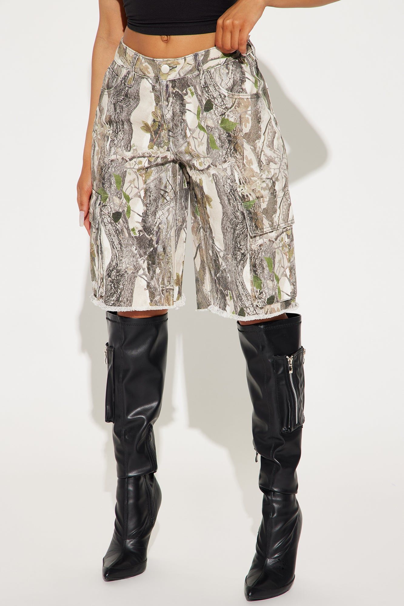 Sneak Attack Camo Denim Cargo Jorts - Camouflage sold by Fashion Nova product image thumbnail 2