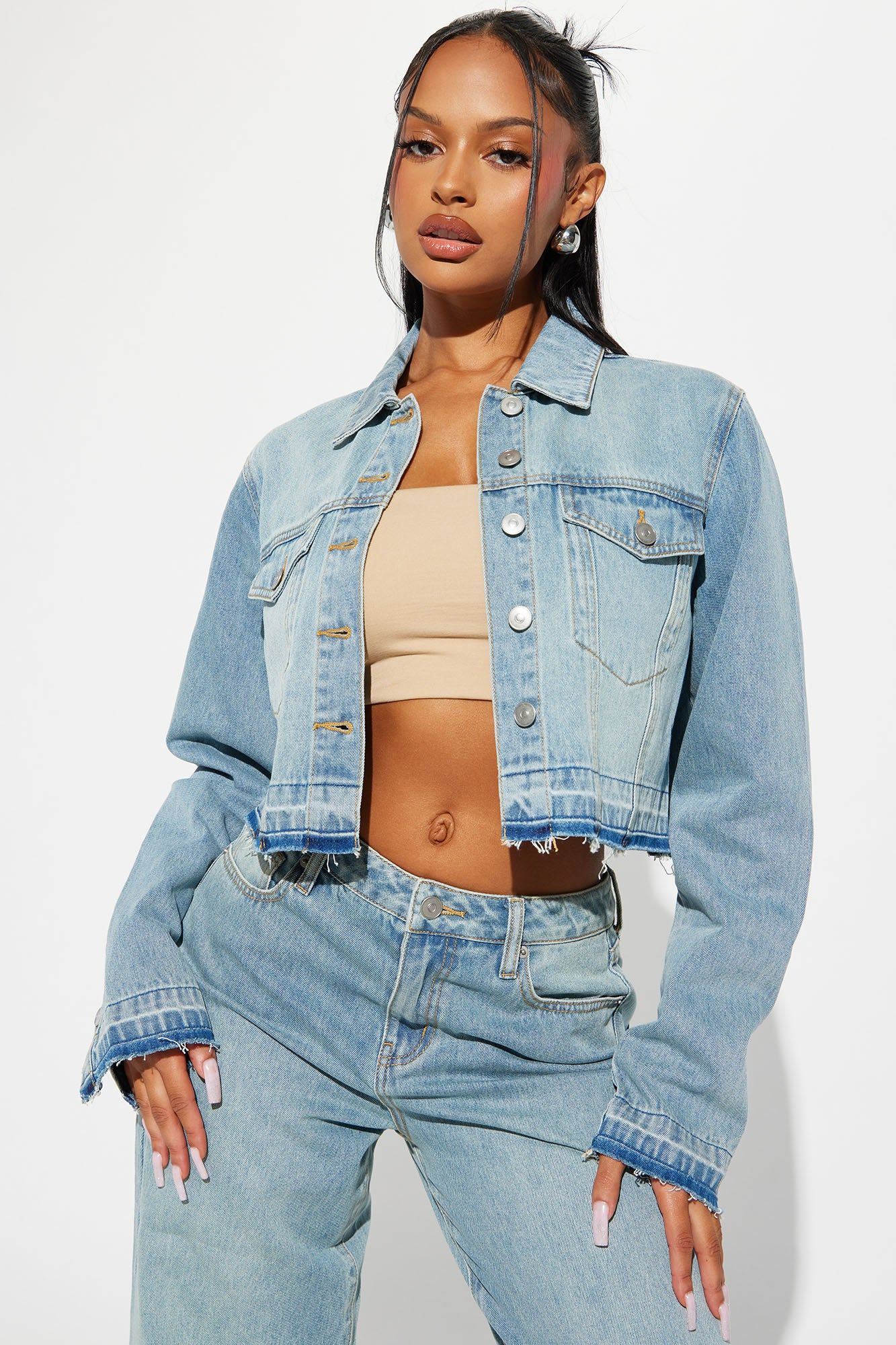 Sweet Release Tinted Denim Trucker Jacket - Light Wash sold by Fashion Nova