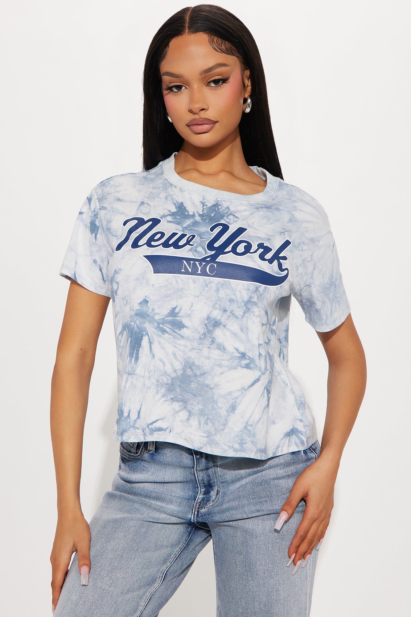 NYC Tie Dye Cropped Tee - Navy/combo sold by Fashion Nova