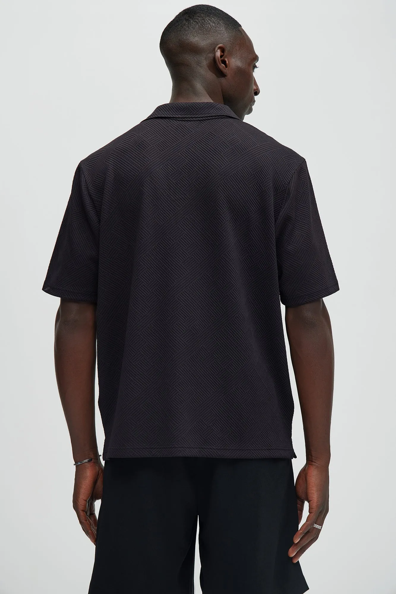 Easton Geo Textured Johnny Collar Polo - Black sold by Fashion Nova product image thumbnail 4