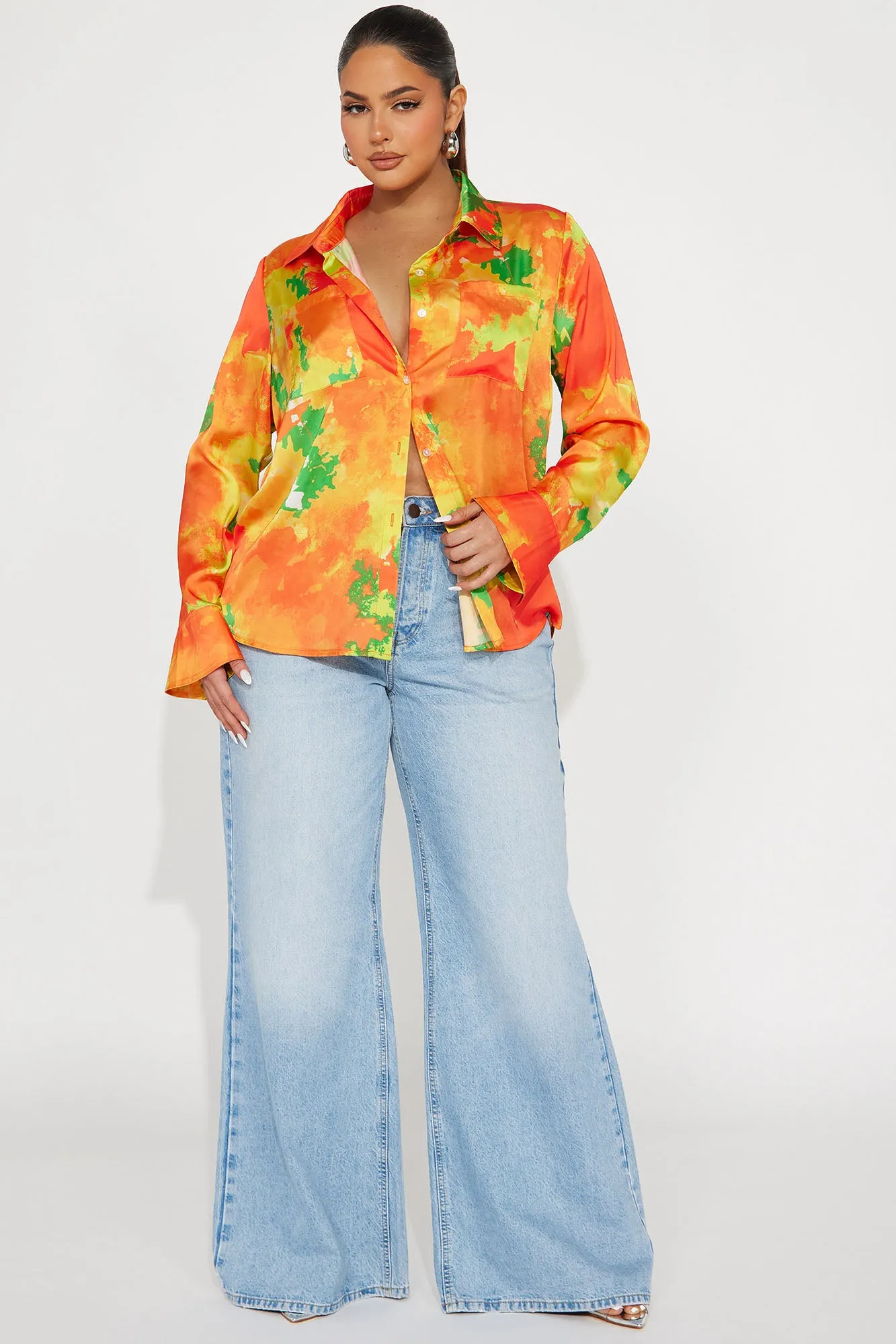 California Dreams Satin Shirt - Orange/combo sold by Fashion Nova product image thumbnail 5