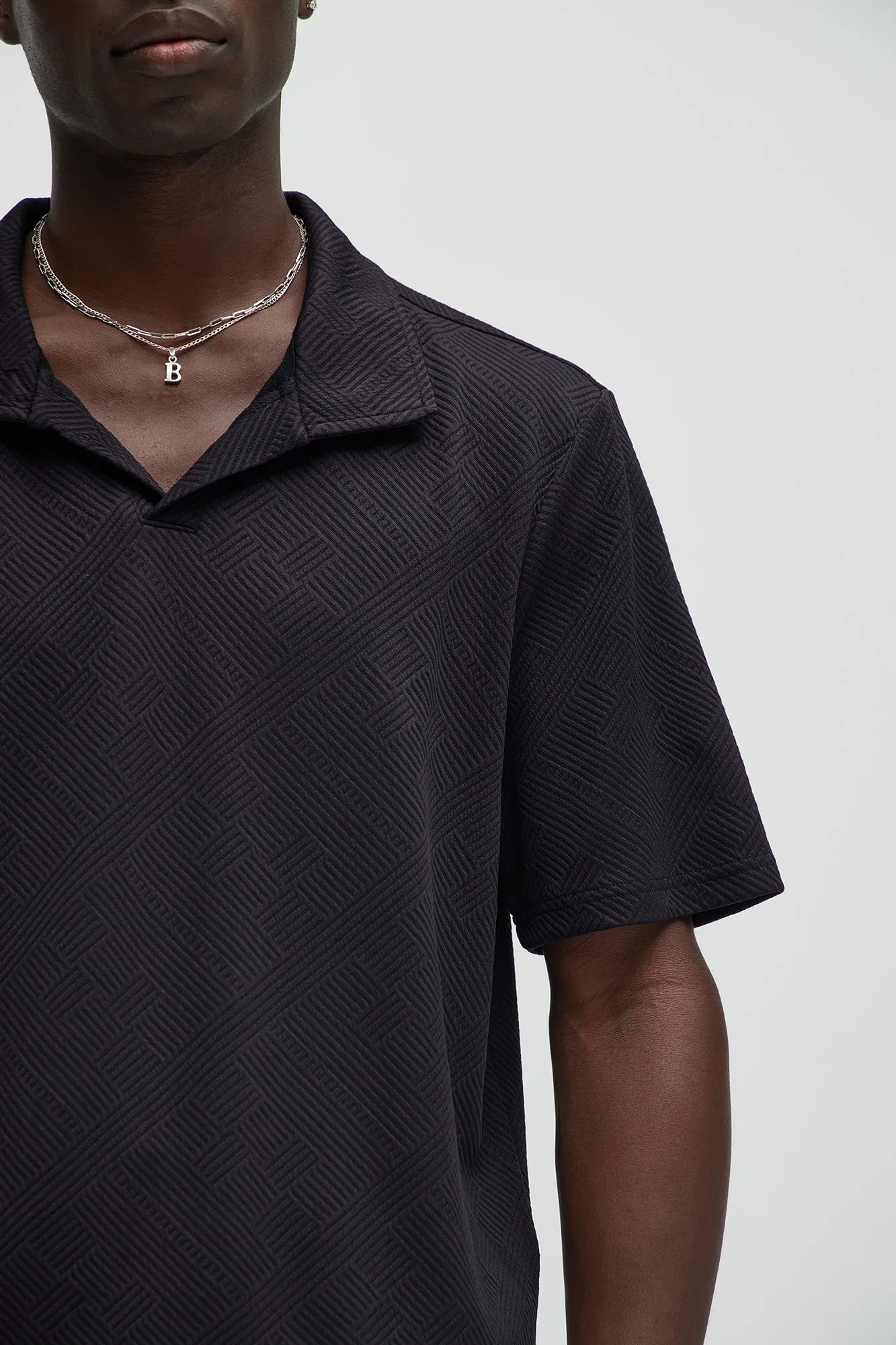 Easton Geo Textured Johnny Collar Polo - Black sold by Fashion Nova product image thumbnail 3