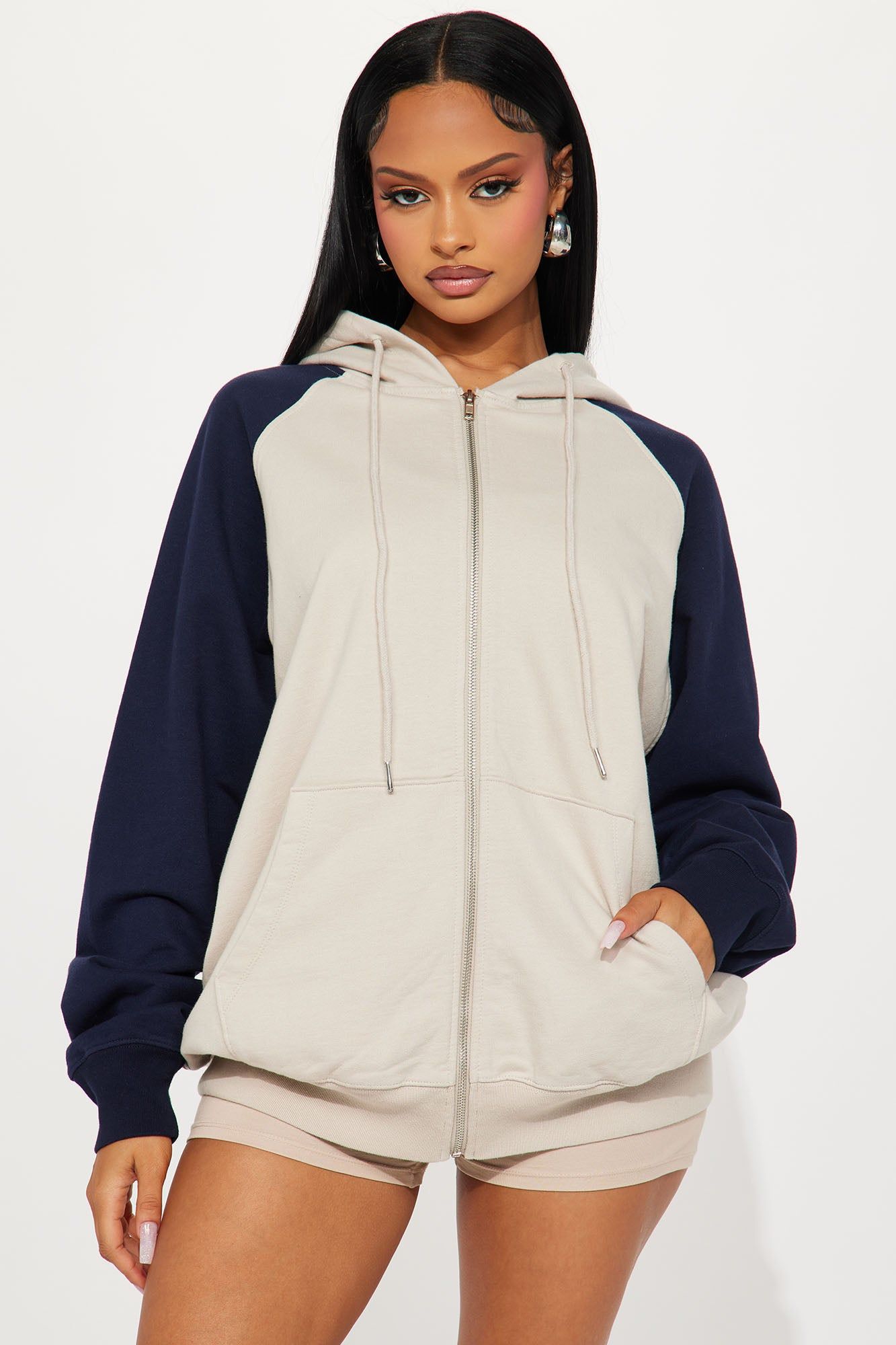 Wrenley Lounge Colorblock Oversize Hoodie - Taupe/combo sold by Fashion Nova
