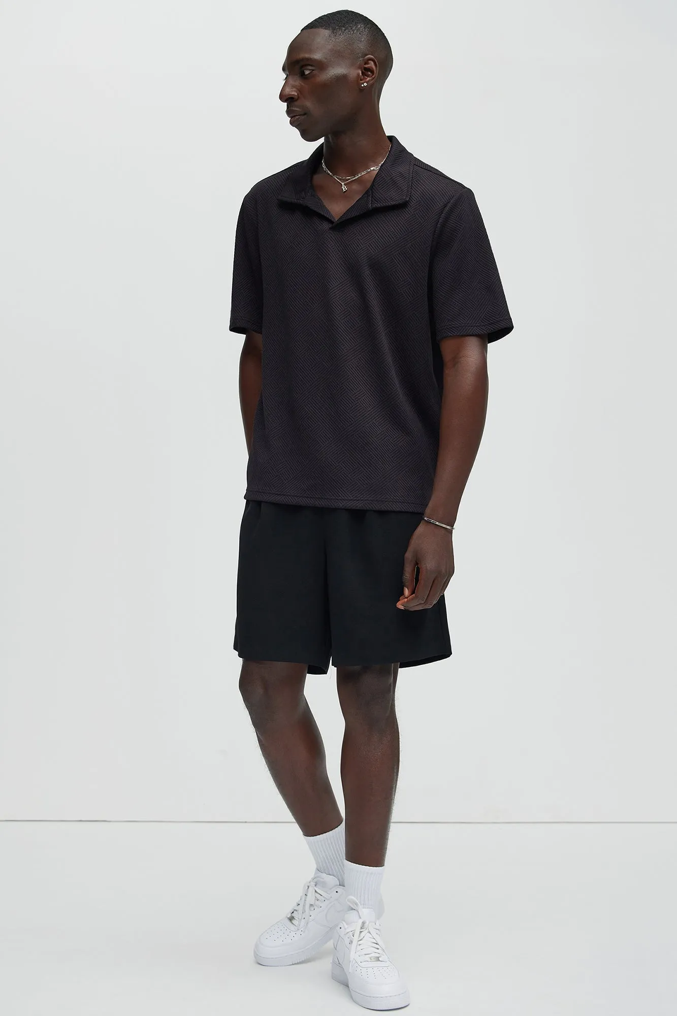 Easton Geo Textured Johnny Collar Polo - Black sold by Fashion Nova product image thumbnail 2