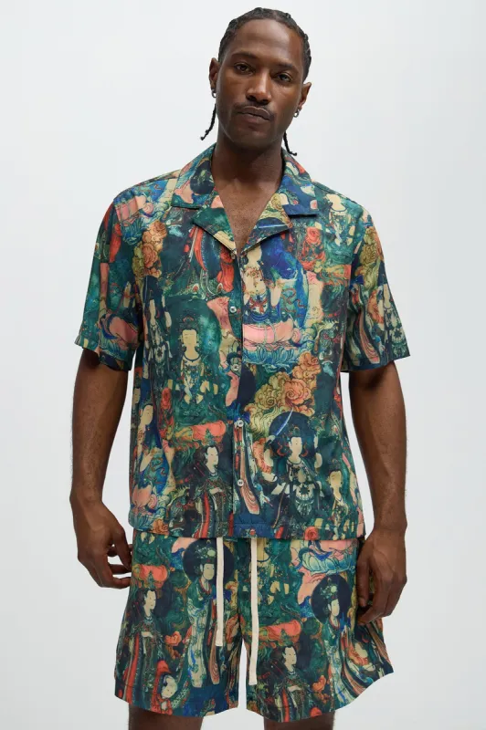 Silk Road Shirt - Green/combo sold by Fashion Nova