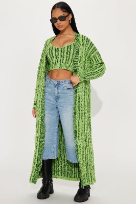 Casual And Cool Washed Cardigan Set - Green/combo sold by Fashion Nova