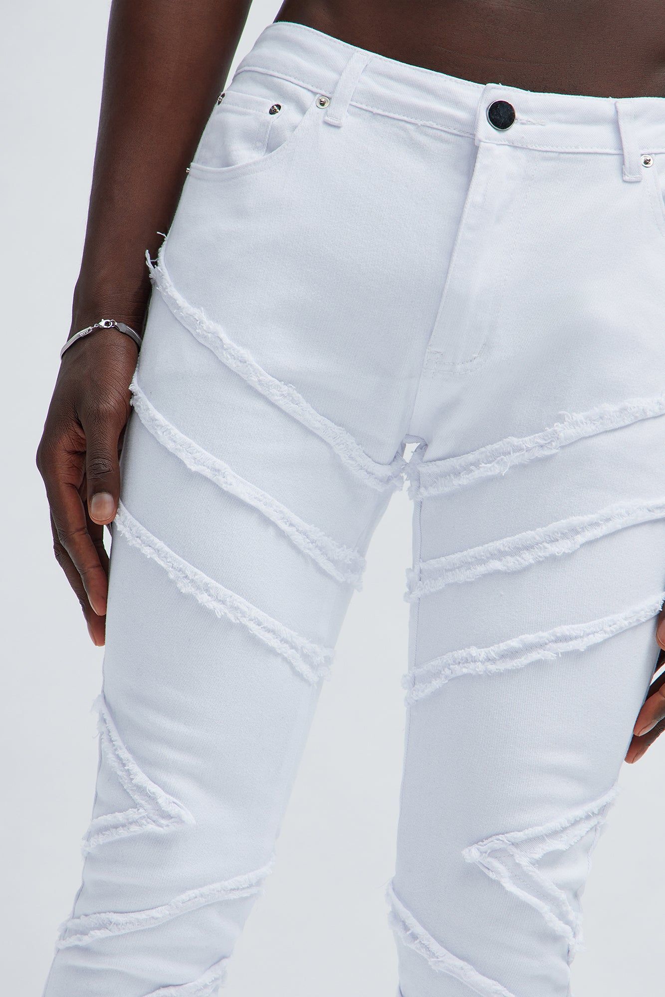 Check Me Out Fray Stacked Skinny Flare Pants - White sold by Fashion Nova product image thumbnail 4