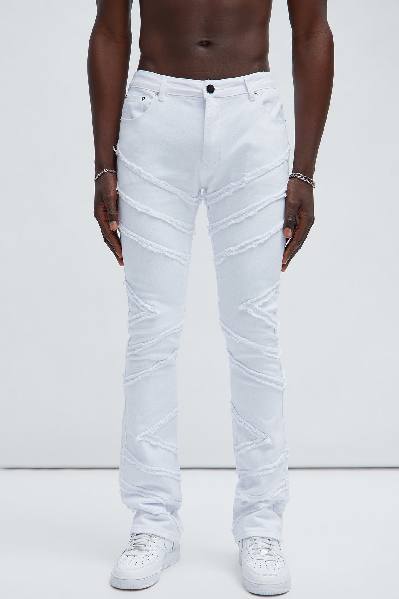 Check Me Out Fray Stacked Skinny Flare Pants - White sold by Fashion Nova product image thumbnail 3