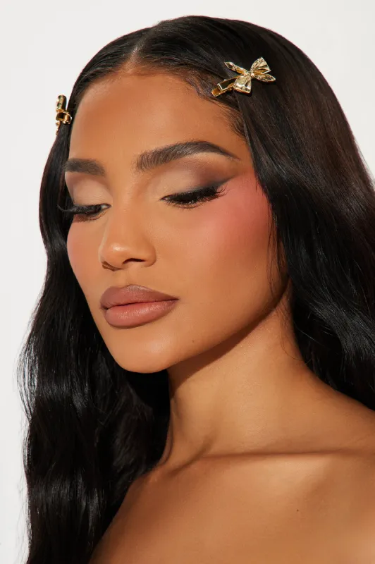 Preppy And Sweet Bow Hair Clip Set - Gold sold by Fashion Nova