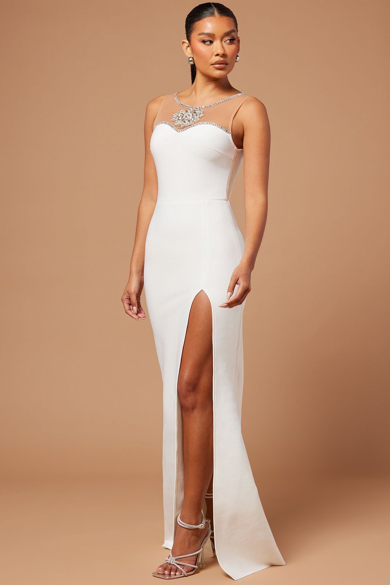 Arielle Embellished Bandage Gown - White sold by Fashion Nova