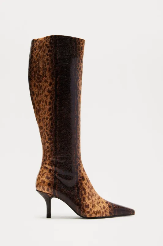 Suki Knee High Boots - Brown/combo sold by Fashion Nova