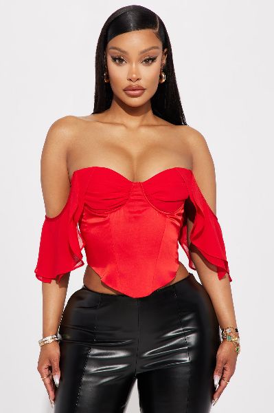 red satin corset top
