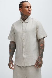 Bahamas Linen Classic Button Up Shirt - Stone sold by Fashion Nova
