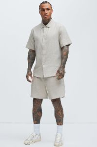 Bahamas Linen Classic Button Up Shirt - Stone sold by Fashion Nova