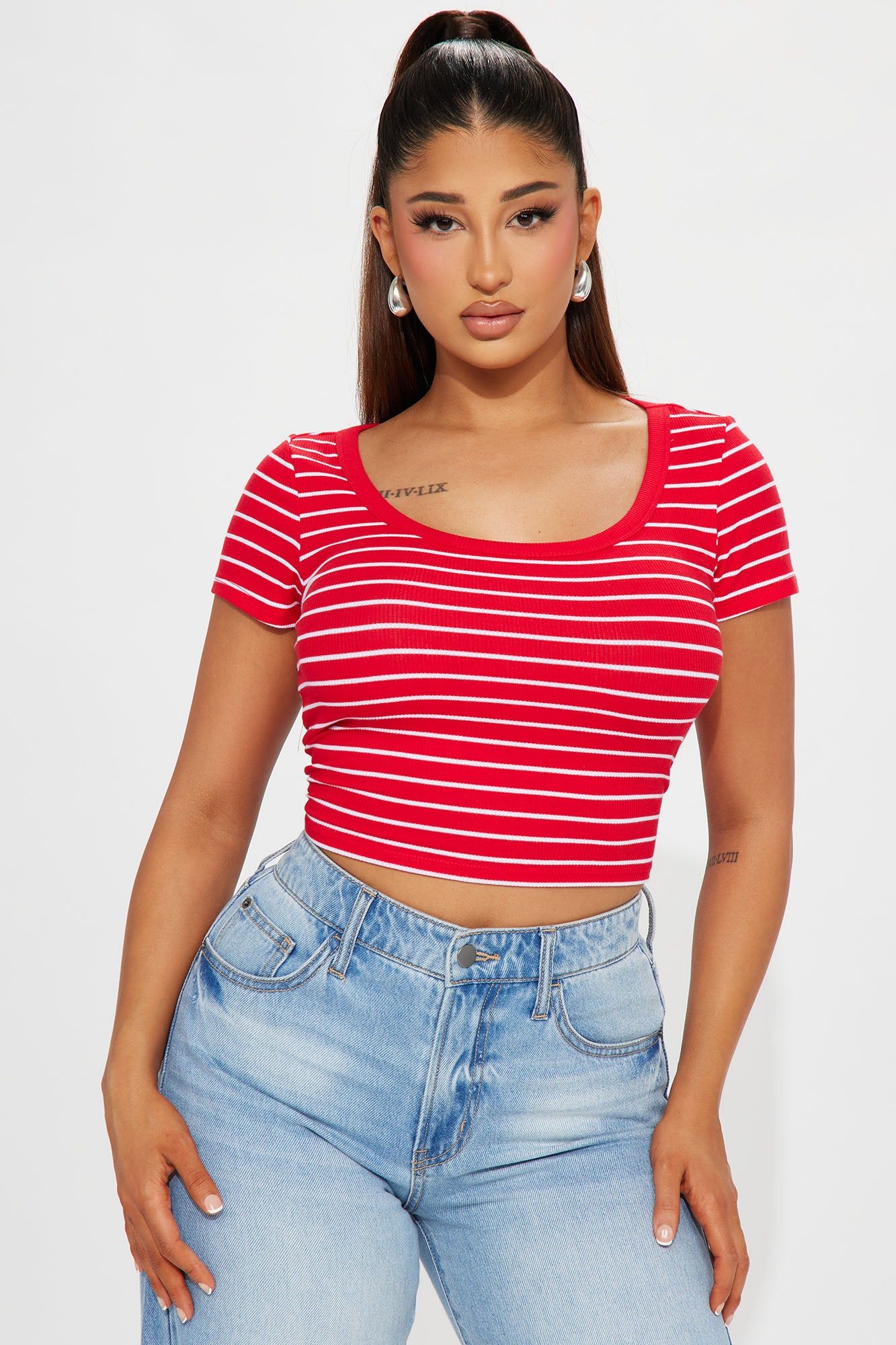 Josie Striped Top - Red/combo sold by Fashion Nova