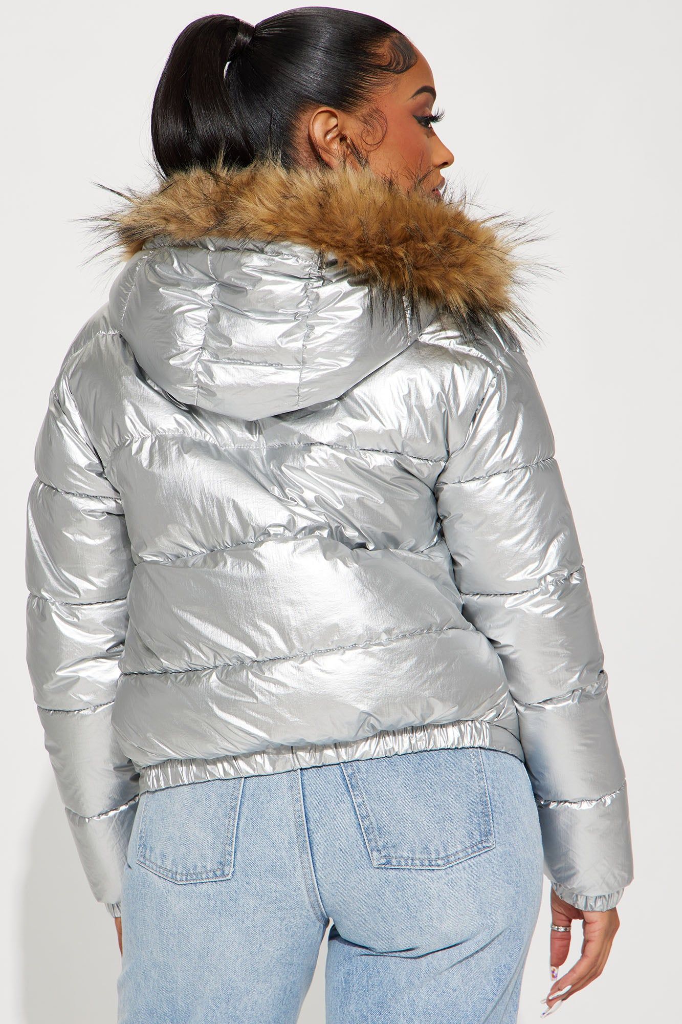 Take Notes Metallic Puffer Jacket - Silver sold by Fashion Nova product image thumbnail 3