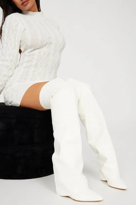 Amari Overlay Boots - White sold by Fashion Nova